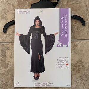 Black Hooded Sorceress Robe Costume Witch Maleficent Halloween Fall